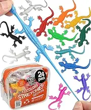 UpBrands 24 Pack Super Stretchy Lizards Toys 2 1/2 Inches Bulk Set, 8 Glitter Colors, Kit for Birthday Party Favors for Kids, Goodie Bags, Easter Egg Basket Stuffers, Pinata Filler, Students Rewards