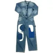 Sandrine Rose Denim Utility Patchwork Embroidered Jumpsuit, Size Medium NWT