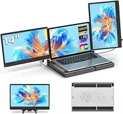 POTTMACEE 14" FHD 1080P Laptop Screen Extender, Portable, Plug & Play, 360° Rotation, Detachable, Triple Screen Compatible with Mac, Windows, Chrome