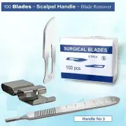 100 Scalpel Blades#10 +#3 Metal Handle + Blade Remover Suitable for Dermaplaning