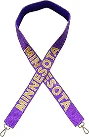 Lashicorn Minnesota Purple Beaded Purse Strap Yellow Letters 49” Pro Football Stadium Approved Clear Bag Viking Gold Hardware Sports College North, Purple, Yellow, White
