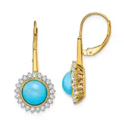 14k Yellow Gold Turquoise and Real Diamond Leverback Earrings