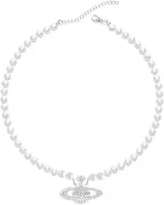 [M&Ostyle] Saturn Pearl Necklace For Women And Girls, Diamond Pearl Rhinestone Clavicle Chain, Birthday Anniversary Jewelry Gift