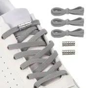 No Tie Shoelaces Elastic Shoe Laces 3Pcs with 2 Metal Buckles, Grey