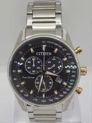 Citizen Eco-Drive Chronograph Black Dial Stainless Steel Mens Watch AT2396-86E