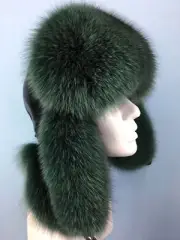 Saga Fox Fur Hat Leather Top Dark Green Fur
