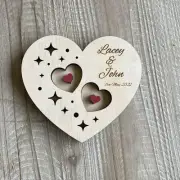 Personalised wooden ring plate with red hearts (Alternative to ring box custom m