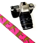 Leopard on Pink Camera Strap-Camera Strap -Double Padded Comfortable Camera