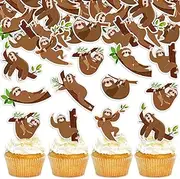 42Pcs Edible Cupcake Toppers Wafer Paper Sloth Animal Cupcake Toppers Drink Topper Dessert Muffin Cake Picks Cake Decoration for Children Birthday Party Decoration