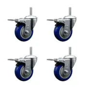 4 Inch Blue Poly Swivel 3/4 Inch Threaded Stem Caster Set with Total Lock Brake
