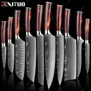 Kitchen Knives Laser Damascus pattern chef knife Sharp Cleaver With Resin Handle