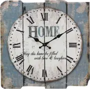 Rustic Square Wall Clock Decorative Worn Blue Roman Numeral Farmhouse Kitchen