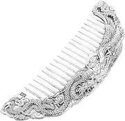 Mikinona Crafted Silver Barber Comb Dragon and Phoenix Motif Retro Vintage Hair Grooming Tool Ideal Present for Men