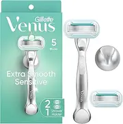 Gillette Venus Extra Smooth Sensitive Razor for Women, Includes 1 Reusable Razor Handle + 2 Refills, for Sensitive Skin with Metal Handle and Shower Holder
