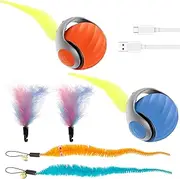 RdjEokf 2 PCS Cat Ball Toys, USB Rechargeable Cat Balls, with Replacement Tails 2 Modes Smart Cat Balls, Automatic Moving Cat Ball Toy, Motorised Cat Toys for Chasing & Hunting