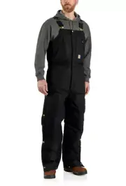 Carhartt Zip-to-Waist 44x32 Bib Overalls Quilt Lined Double Front Black