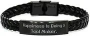 [Generic] Tool maker Gifts For Coworkers, Happiness Is, Unique Idea Tool maker Braided Leather Bracelet, Engraved Bracelet From Friends, Small, Silver Plated Zinc, Cubic Zirconia