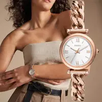 在飛比找momo購物網優惠-【FOSSIL】Carlie 優雅玫瑰金手鍊女錶-28mm(