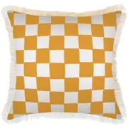 Cushion Cover-Coastal Fringe-Check Yellow White-60cm x 60cm