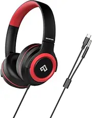 INFURTURE CH2 Kids USB C/3.5mm Headphones for Children Boys Girls, Volume Limit 94dB, Wired On Ear Headphones for Teens School, Travel, for Cellphones, Tablets, PC, Kindle(Black Red)