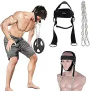 Fitness Equipment Neck Trainer, Padded Neck Trainer with 110 cm Long Adjustable Steel Chain Head Harness, Strengthening Trainer Equipment, Adjustable Long Steel Chain and Strap