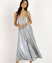 $169 NWT One Teaspoon Rebel Muse Metallic Jumpsuit Silver sz S small