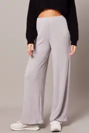Grey Wide Leg Pants Rib Jersey - Size 16, Women's Wide Leg Pants