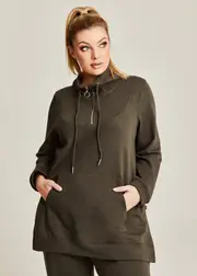 [Taking Shape] Taking Shape Funnel Neck Active Tunic Size 16 in Khaki, Cotton - Plus Size Women's Clothing Khaki