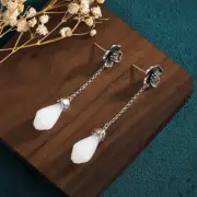 Chinese Women Court Retro Fashion Plated Silver Magnolia Pendant Earrings
