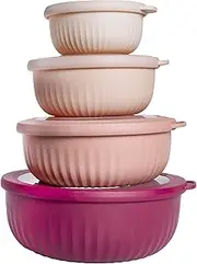 [COOK WITH COLOR] Prep Bowls - Wide Mixing Bowls Nesting Plastic Meal Prep Bowl Set with Lids - Small Bowls Food Containers in Multiple Sizes (Pink Ombre)
