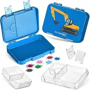 [My Vesperbox] Len Bento Box Children's Lunch Box with 4 + 2 Compartments Extremely Robust Lunch Box Ideal for Nursery and School (Blue - Excavator)