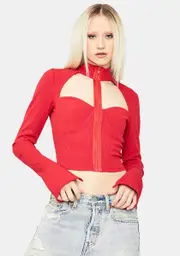 Spy Lover Mock Neck Zip Up Crop Top