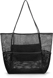 [Generic] Mesh Beach Tote Large Bag for Women with Multiple Pockets for Family Travel Swimming Waterproof Pool Bag