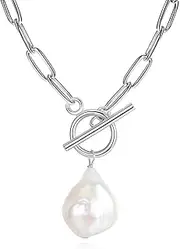 FINELOVE Paperclip Chain Necklace for Women - Baroque Pendant Necklace, Personalized Link Chain Necklace for Women Jewelry Gifts