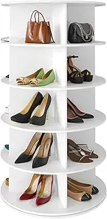 SpaceAid 5 Tier Rotating Shoe Rack Tower, Spinning Shoe Display Lazy Susan, Revolving 360 Shoe Rack Storage Round Carousel, Vertical Handbag Rotate Shoes Closet Organization (5-Tier White)