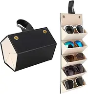 [MOTYYA] Glasses Organiser, Travel Foldable Sunglasses Storage Organizer for Multiple Glasses Case 5 Slots PU Leather Portable Eyeglasses Storage Box Hanging Eyewear Holder for Women and Men