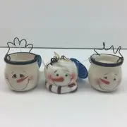 Primitive Snowman Gift Set Of 3 Votive Candle Holders Christmas Holiday Decor