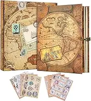 My Adventure Book Scrapbook 124 Pages Retro Style Embossed Photo Album,DIY Handmade Memory Travel Diary Photo Scrapbook for Couples,Anniversary,Wedding,Valentines Day Gifts(Retro Map)