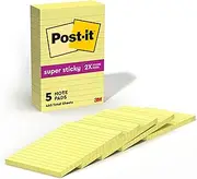 Post-It Super Sticky Notes, 4 in x 6 in, Canary Yellow, Lined, 5 Pads/Pack, 90 Sheets/Pad (660-5SSCY)