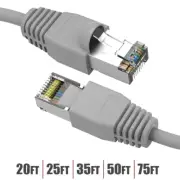 20-75FT Cat6A RJ45 Network Ethernet Modem SSTP Shielded Patch Cable 26AWG Gray