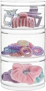 3 Stackable Clear Plastic Hair Accessory Containers with 3 Removable Lids