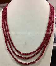 3rows 4MM faceted red jade gemstone round beads necklace 18-20" 14K gold plated