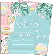 ukebobo Black Bow Birthday Invitation, Heart Cake Birthday Party Invite, 20 Double-Sided Fill In Invitation Cards with Envelopes, Hand Drawn Invite Party Supplies & Decorations 4x6 Inch-T039