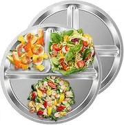 2 Pack Stainless Steel Plate for Baby Toddler Kids Divided Designed Metal Kid Plate Safe Versatile Round Kid Travel Tray Plates Reusable Easy to Clean Toddler Plate for Kids (3 Compartments)