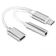 2 In 1 Usb C Type To 3.5Mm Headphone Audio Aux Jack Charge Adapter Cable Light Gray Cables & Adapters