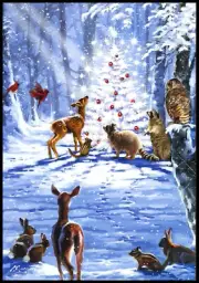 Greeting Card - Bird Chipmunk Deer Raccoon - Richard MacNeil - Christmas - 0146