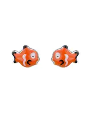 Silver Enamel Clownfish Earrings