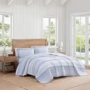 Tommy Hilfiger® - Full/Queen Quilt Set, Cotton Textured Bedding with Matching Shams, Medium Weight Bed Set, European Closure, Oeko-TEX Certified (Bold Stripe Blue)