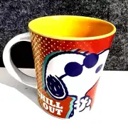 SNOOPY CHILL OUT Coffee Mug Cup PEANUTS 8 oz Multicolor Yellow Inside New