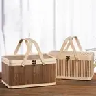 Vintage Moon Cake Box Natural Bread Storage Basket Bamboo Basket Shopping